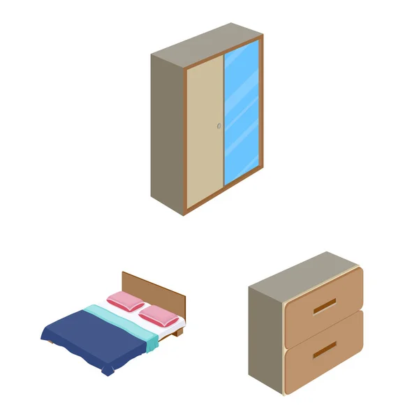 Ilustração vetorial do ícone do quarto e do quarto. Conjunto de quarto e mobiliário símbolo de estoque para web . — Vetor de Stock