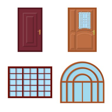 Kapı ve ön simge vektör Illustration. Kapı ve ahşap hisse senedi simgesi web için set.