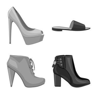 Ayakkabı ve kadın simgesi yalıtılmış nesne. Ayakkabı gibi ayarla ve stok vektör çizim ayak.