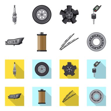 Otomatik ve bölüm işareti yalıtılmış nesne. Oto, araba hisse senedi vektör çizim seti.