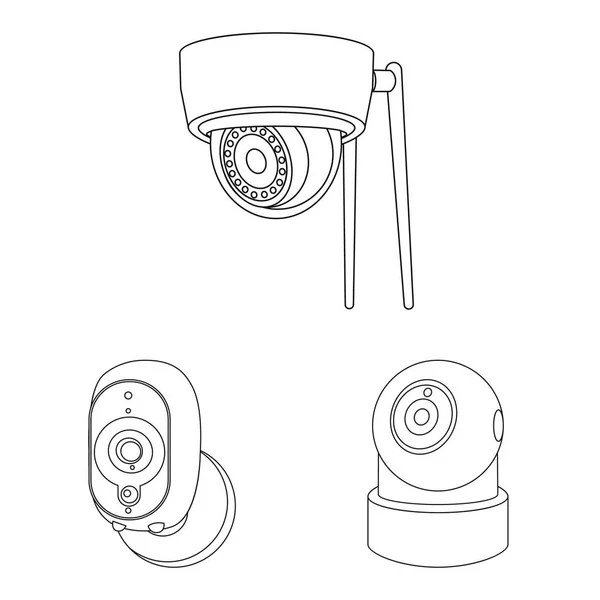 Изолированный объект видеонаблюдения и значок камеры. Набор изображений с видеонаблюдения и векторной иллюстрации . — стоковый вектор
