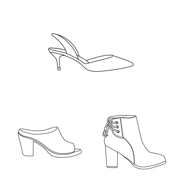 履物と女性サインの孤立したオブジェクト。株式のベクトル アイコンを足し、靴セット. — ストックベクタ