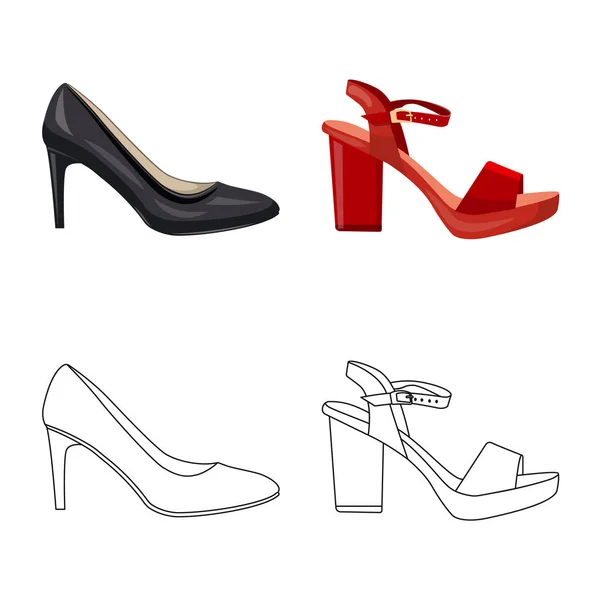 Vektorillustration von Schuhen und Frauenzeichen. Kollektion von Schuhen und Fußstock-Vektorillustration. — Stockvektor