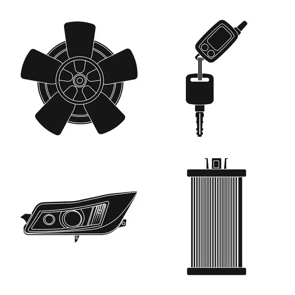 Vectorillustratie van auto en deel symbool. Set van auto en auto aandelensymbool voor web. — Stockvector