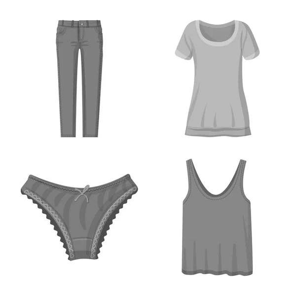 Objeto aislado de la mujer y símbolo de la ropa. Conjunto de mujer y desgaste símbolo de stock para la web . — Vector de stock