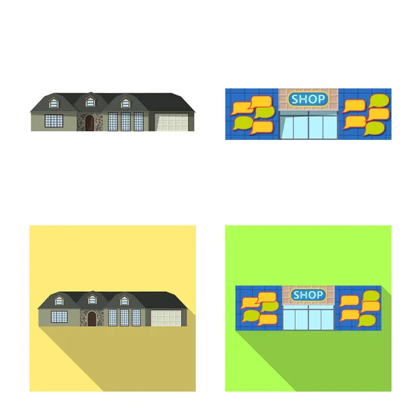 Vektorillustration des Gebäudes und des Frontsymbols. Set von Gebäude-und Dach-Vektor-Symbol für Lager. — Stockvektor