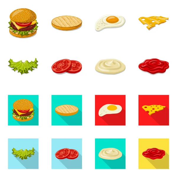 Objeto aislado de hamburguesa y logotipo sándwich. Juego de hamburguesas y rebanadas para web . — Vector de stock