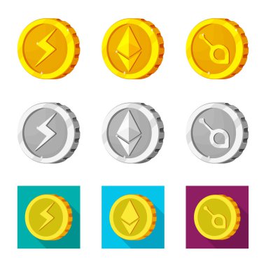 Cryptocurrency ve sikke simge vektör Illustration. Cryptocurrency ve kripto hisse senedi vektör çizim.