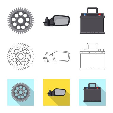 Tasarım otomatik vektör ve işareti bölüm. Web için oto, araba hisse senedi simgesi kümesi.