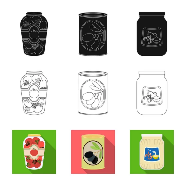 Ilustración vectorial de lata y logotipo de alimentos. Colección de lata y paquete de símbolo de stock para la web . — Archivo Imágenes Vectoriales