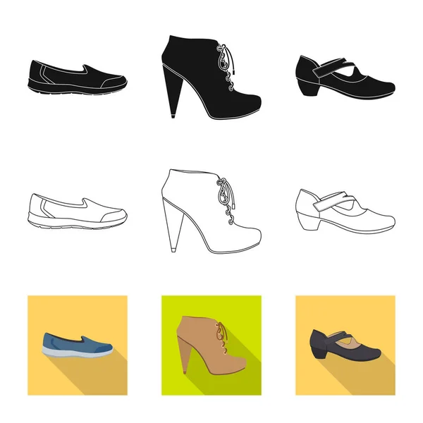 Vector design cipő és nő logó. Gyűjteménye cipő és láb tőzsdei szimbólum a web. — Stock Vector