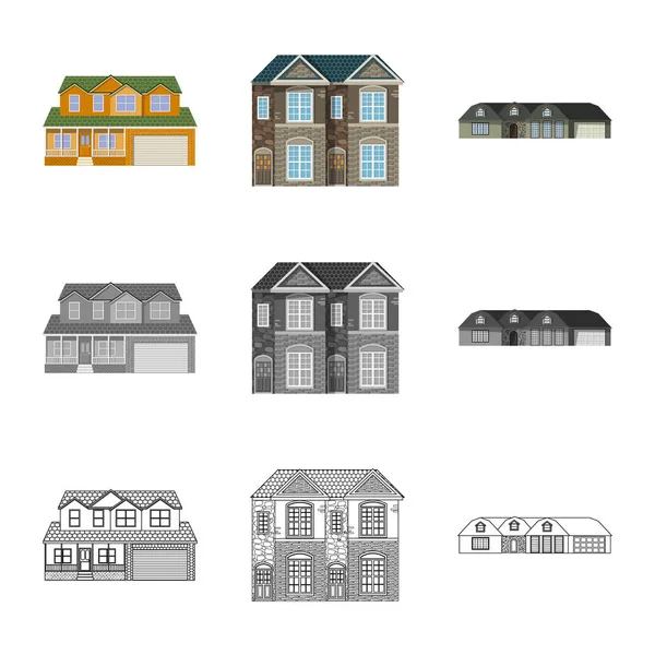 Geïsoleerde object van gebouw en front symbool. Set van gebouw en dak voorraad vectorillustratie. — Stockvector
