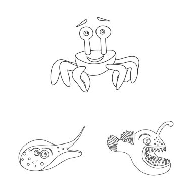 Deniz ve hayvan işareti vektör tasarımı. Deniz ve deniz hisse senedi simgesi web için set.