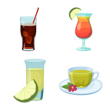 İçki ve bar sembolü yalıtılmış nesne. İçki ve parti hisse senedi vektör çizim topluluğu.