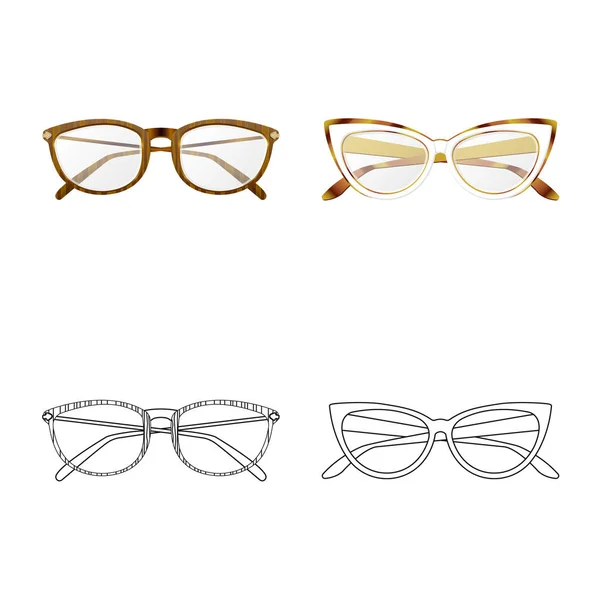 Illustrazione vettoriale di occhiali e logo della cornice. Set di bicchieri e accessori stock symbol per web . — Vettoriale Stock