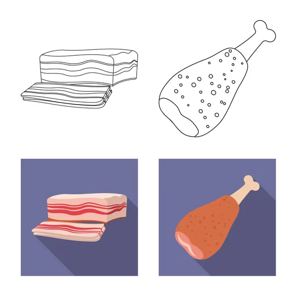 Illustrazione vettoriale del segno di carne e prosciutto. Raccolta di carne e brodo di cottura simbolo per il web . — Vettoriale Stock