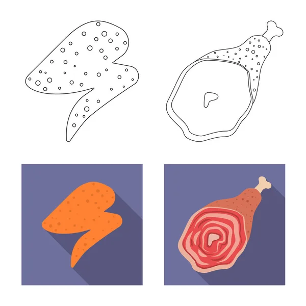 Illustration vectorielle du symbole viande et jambon. Jeu d'illustration vectorielle de bouillon de viande et de cuisson . — Image vectorielle