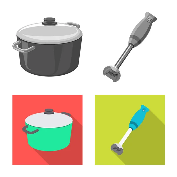 Vektor-Illustration von Küche und Koch-Symbol. Sammlung von Bestandsvektoren für Küche und Geräte. — Stockvektor