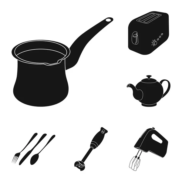 Design vettoriale della cucina e segno cuoco. Set di icone vettoriali per cucina ed elettrodomestici per magazzino . — Vettoriale Stock