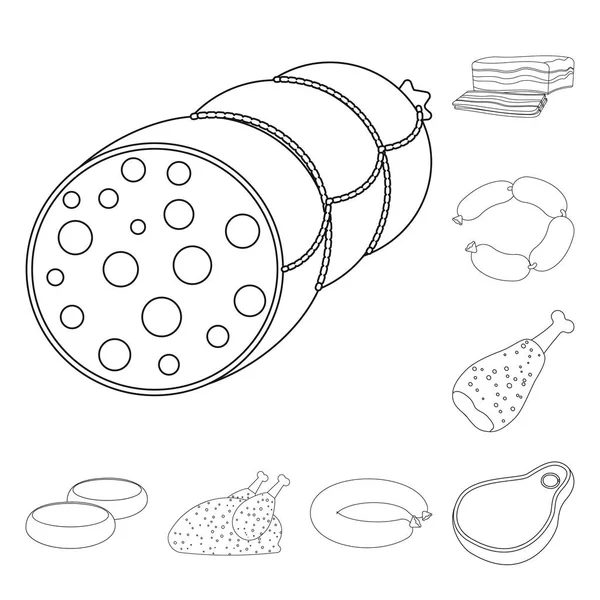 Geïsoleerde object van vlees en ham logo. Set van vlees en koken aandelensymbool voor web. — Stockvector