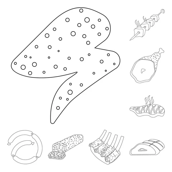 Conception vectorielle du logo viande et jambon. Ensemble d'icône vectorielle de viande et de cuisson pour bouillon . — Image vectorielle