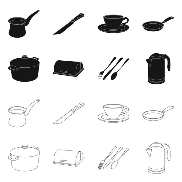 Illustrazione vettoriale di cucina e cuoco simbolo. Set di icone vettoriali per cucina ed elettrodomestici per magazzino . — Vettoriale Stock