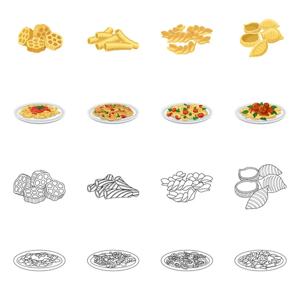Illustrazione vettoriale della pasta e del simbolo dei carboidrati. Raccolta di pasta e maccheroni icona vettoriale per brodo . — Vettoriale Stock
