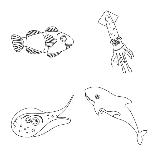 Objeto aislado del logotipo del mar y los animales. Conjunto de símbolo de stock marino y marino para web . — Vector de stock