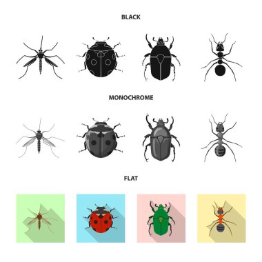 Böcek ve sinek simge vektör tasarımı. Hisse senedi için böcek ve öğe vektör simge kümesi.