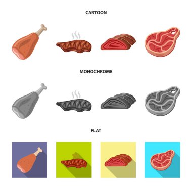 Eti ve jambon logo vektör tasarımı. Et ve hisse senedi için pişirme vektör simgesi ayarla.