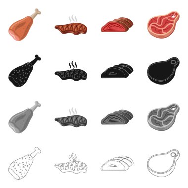 Eti ve jambon simgesi yalıtılmış nesne. Et ve hisse senedi simgesi web için pişirme.