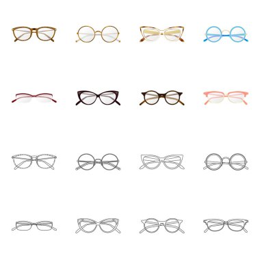 Gözlük ve çerçeve simge vektör tasarımı. Gözlük ve aksesuar hisse senedi vektör çizim koleksiyonu.
