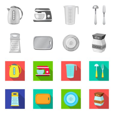 Mutfak ve yemek işaret yalıtılmış nesne. Hisse senedi için mutfak ve cihazı vektör simge kümesi.