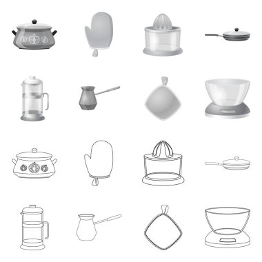 Tasarım mutfak ve aşçı işareti vektör. Mutfak ve cihaz hisse senedi vektör çizim seti.
