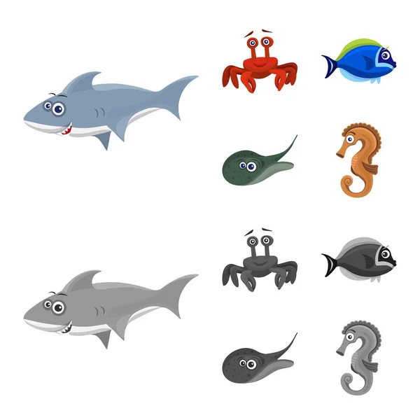 Objeto aislado del icono del mar y los animales. Conjunto de símbolo de stock marino y marino para web . — Vector de stock