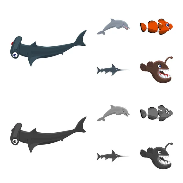 Векторні ілюстрації морського і тваринного логотипу. Колекція морських і морських запасів Векторні ілюстрації . — стоковий вектор