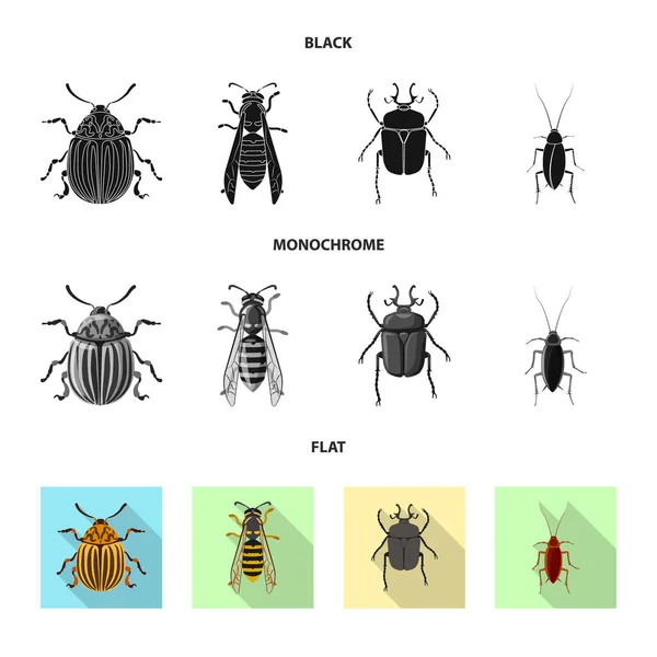 곤충과 비행 로그인의 벡터 그림입니다. 주식에 대 한 곤충 및 요소 벡터 아이콘의 컬렉션. — 스톡 벡터