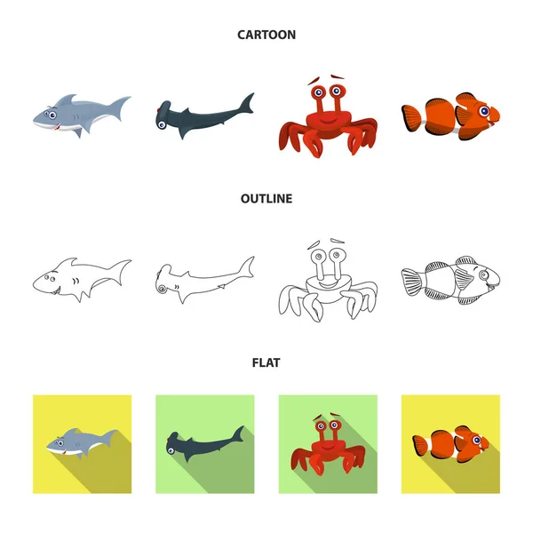 바다와 동물 로고의 벡터 그림입니다. 웹에 대 한 바다와 해양 주식 기호 모음. — 스톡 벡터