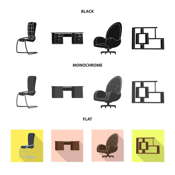 Ilustração vetorial de mobiliário e sinal de trabalho. Conjunto de móveis e símbolo de estoque de casa para web . — Vetor de Stock