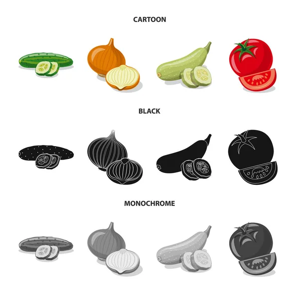 Vektordesign von Gemüse und Obst Symbol. Set von Gemüse und vegetarischen Vektorsymbolen für Brühe. — Stockvektor