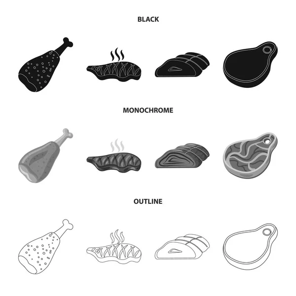 Objeto aislado de carne y jamón icono. Conjunto de ilustración de vectores de carne y caldo de cocina . — Vector de stock