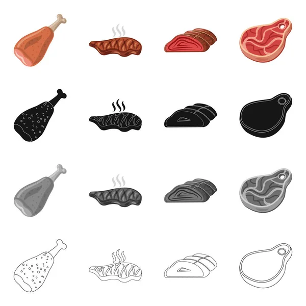 Objet isolé de viande et de jambon icône. Ensemble de symbole de bouillon de viande et de cuisson pour toile . — Image vectorielle