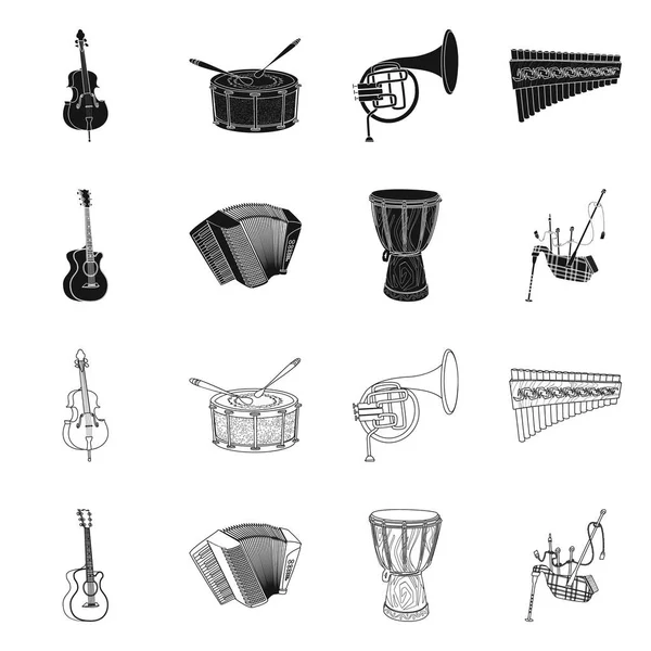 Vector ontwerp van muziek en het afstemmen van teken. Set muziek en instrument aandelensymbool voor web. — Stockvector
