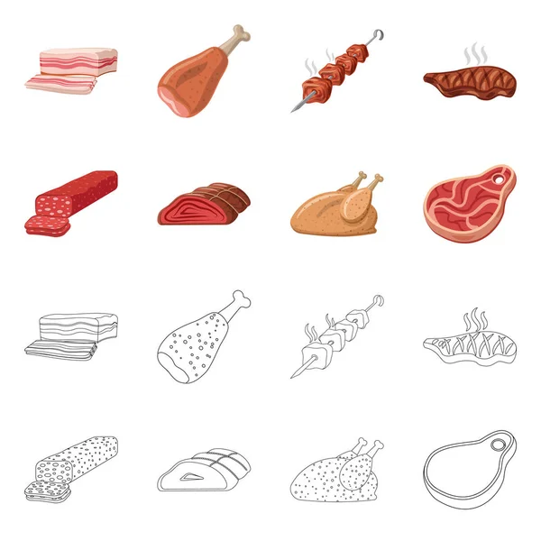 Isolierte Objekt von Fleisch und Schinken Zeichen. Set aus Fleisch und Kochutensilien für das Web. — Stockvektor