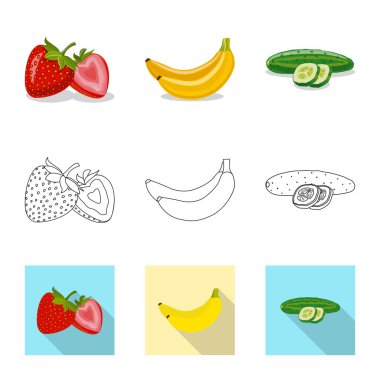 Sebze ve meyve simge vektör Illustration. Sebze ve vejeteryan hisse senedi vektör çizim topluluğu.