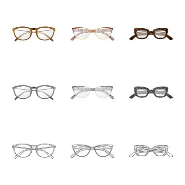 Gözlük ve çerçeve logo vektör Illustration. Gözlük ve aksesuar hisse senedi vektör çizim.