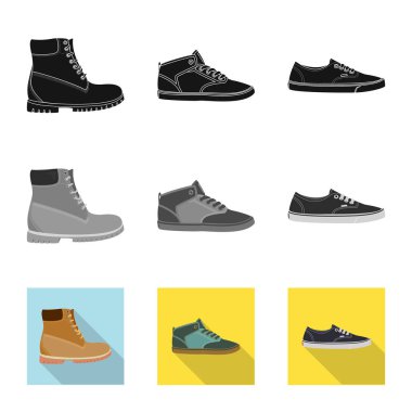 Adam ve ayak logosu yalıtılmış nesne. Adam ayarla ve vektör simge stok giyim.