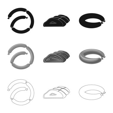 Eti ve jambon sembolü yalıtılmış nesne. Et ve hisse senedi için pişirme vektör ikon koleksiyonu.