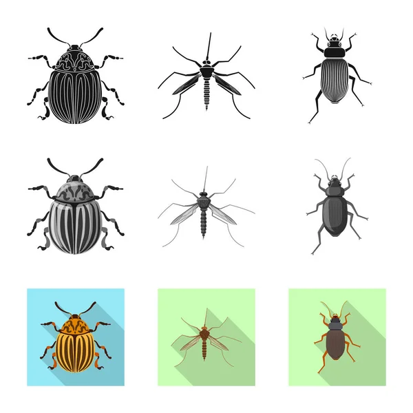 Geïsoleerde object van insecten en vliegen pictogram. Set insect en element vector pictogram voor voorraad. — Stockvector