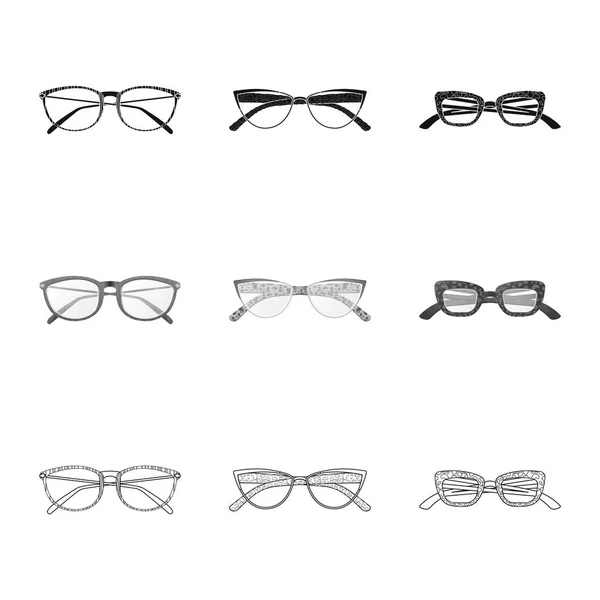 Oggetto isolato di occhiali e simbolo della cornice. Set di bicchieri e accessori stock symbol per web . — Vettoriale Stock
